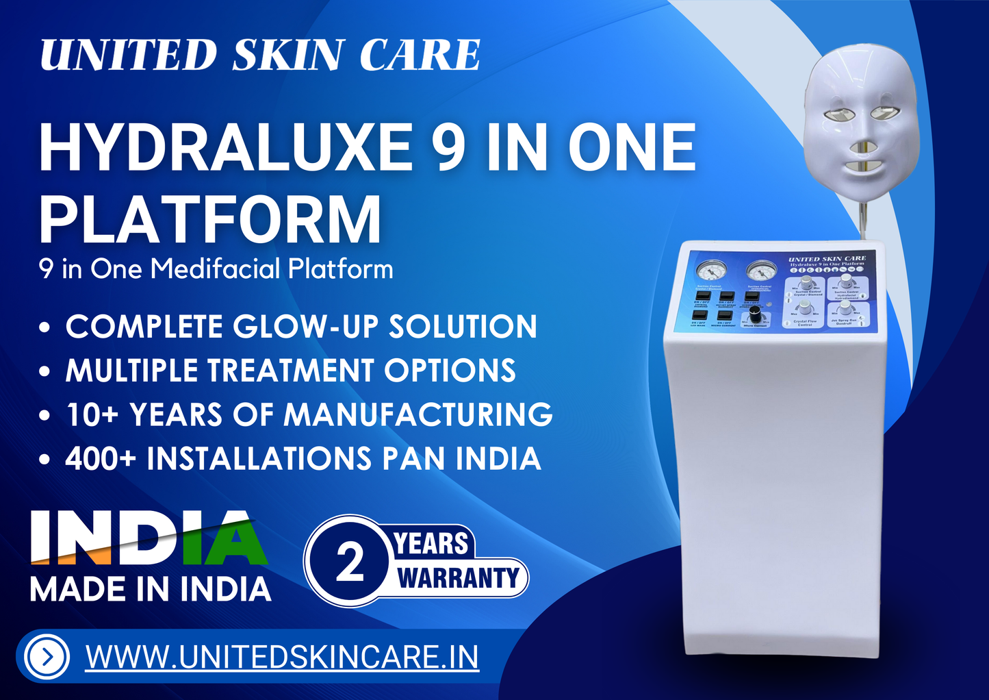 Hydraluxe 9 in One | Made in India | 2 Years Warranty | 9 in One Medifacial Platform