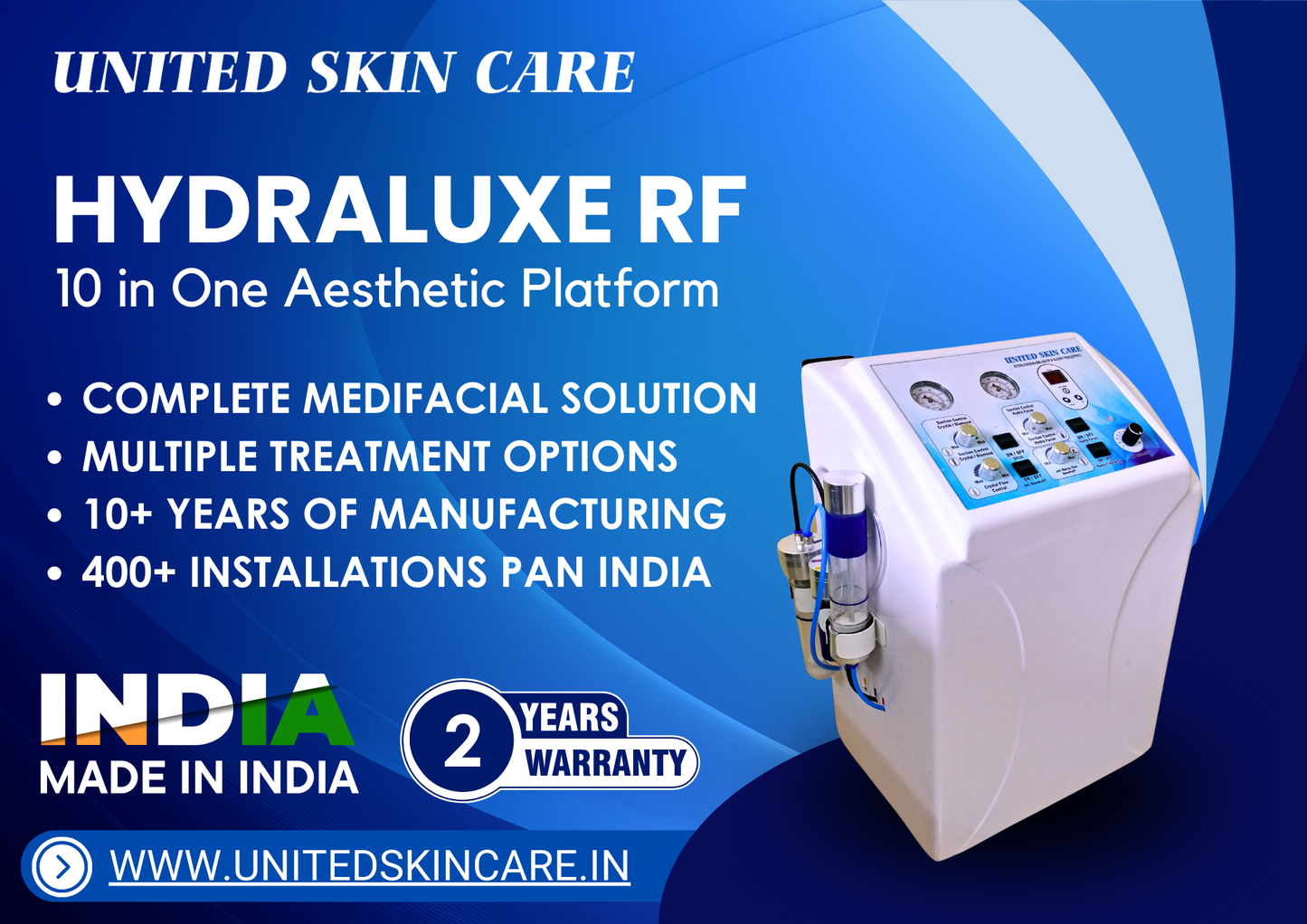 Hydraluxe RF 10 in One | Made in India Hydrafocial Machine | 2 Years Warranty | Radiofrequency + Hydrofacial