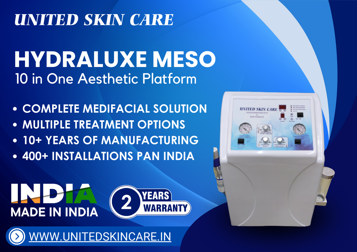 Hydraluxe Meso 10 in One | Made in India Hydrafocial Machine | 2 Years Warranty | Meso Electroporation + Hydrofacial