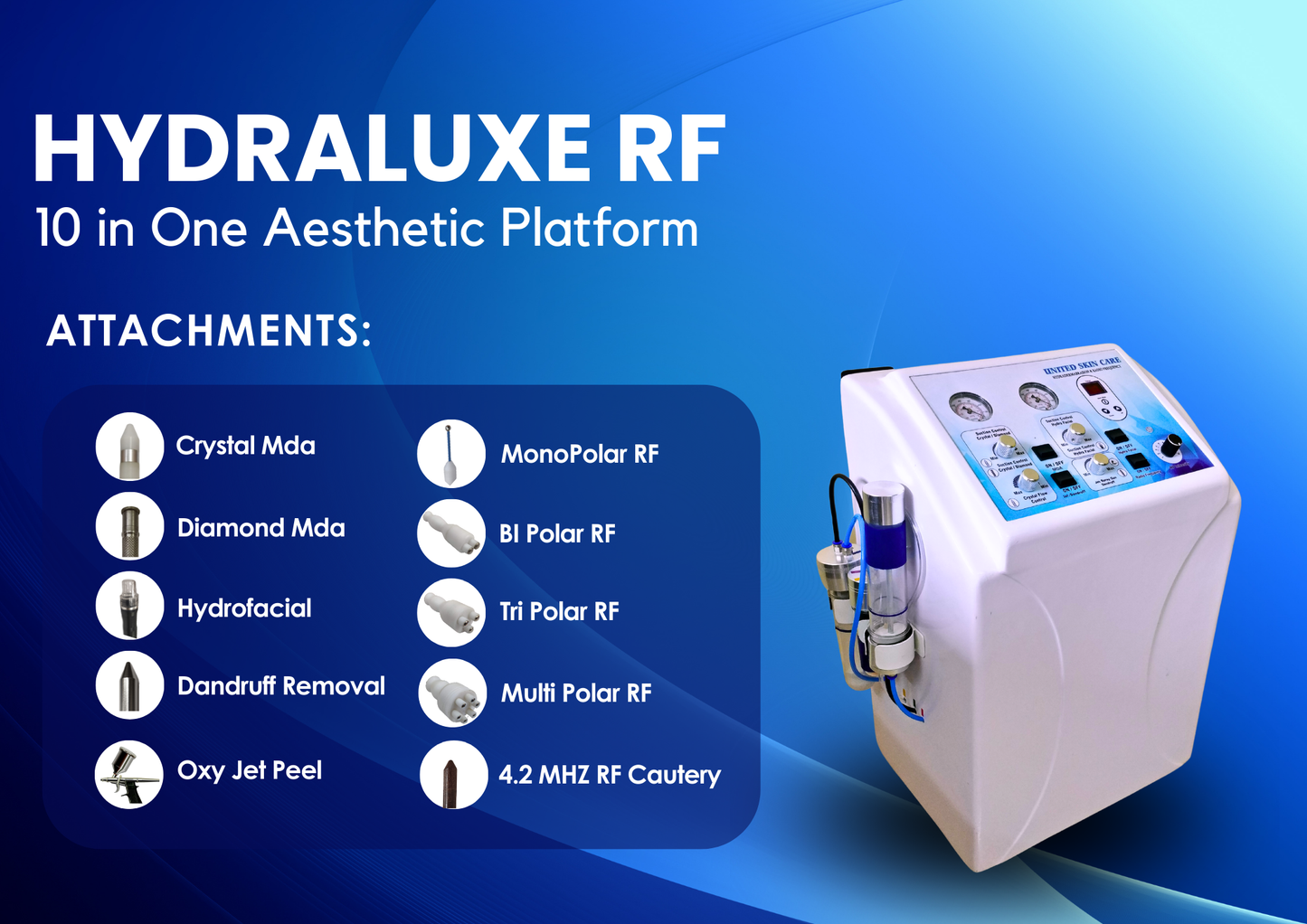 Hydraluxe RF 10 in One | Made in India Hydrafocial Machine | 2 Years Warranty | Radiofrequency + Hydrofacial